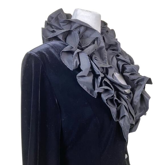 Xscape Sz 8 Vtg Elegant Dressy Ruffle Neck Fitted Velvet Blazer Jacket Luxorious - Picture 4 of 16